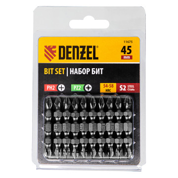 Бита 1шт двухстор. PH2-PZ2х45 мм, сталь S2, Denzel