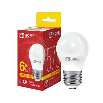 Лампа IN HOME LED-Шар-VC 6Вт 230В Е27 3000К 480Лм