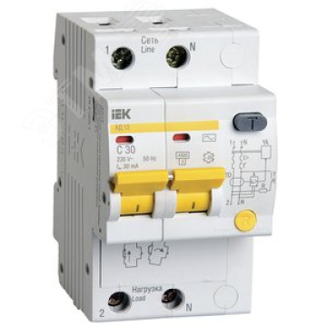 Авт.выкл. АД12 2P С32А 30мА, тип AC, 4,5кА MAD10-2-032-C-030.IEK KARAT