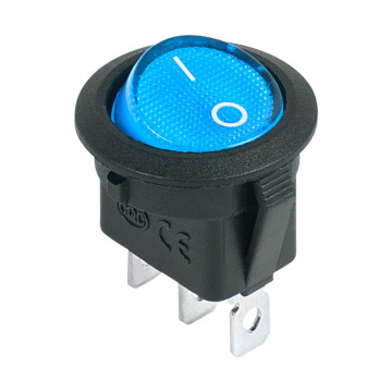 Выключатель клавишный 12V 20А (3с) ON-OFF синий подсветка REXANT (20мм) 36-2586