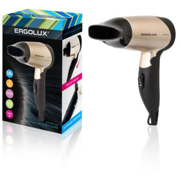 Фен для волос ERGOLUX ELX-HD01-C64 1200Вт, складная ручка, черный/золото