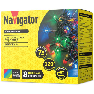 Гирлянда Navigator 61 810 NGF-S01-120RGBY-5-7,5m-230-C8-G- 'Нить' 8 режимов