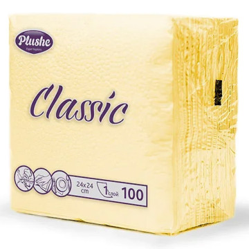 Салфетки бумажные 100л Plushe Classic 1-слойные 24*24см