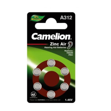 Батарейка 1шт Camelion ZA312 BL-6 для слуховых аппаратов, 1.4 V,170mAh