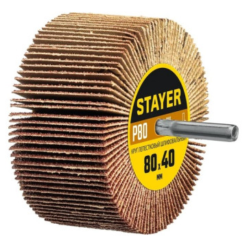 Круг шлиф. лепестковый STAYER d80x40мм, P80, на шпильке