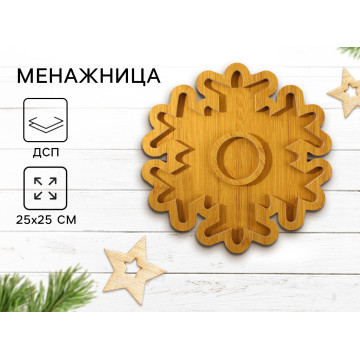 Менажница деревянная новогодняя Дорого внимание «Снежинка», 25 х 25 см