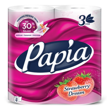 Туалетная бумага PAPIA 4Р 3-слойная Клубничная