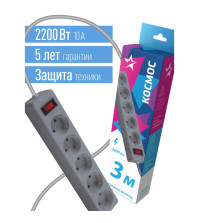 Сетевой фильтр Космос 5гн. 5мм ПВС 3х0,75мм серый