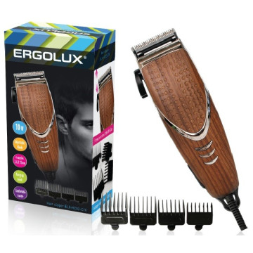 Машинка для стрижки ERGOLUX ELX-HC02-C10 10W, 4 насадки, щетка+смазка, 220-240V, цвет дерево