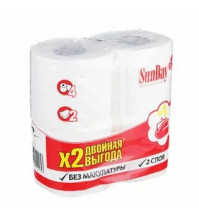 Туалетная бумага Лилия/SunDay 2-х слойная Белая, 4шт, арт.9697/002
