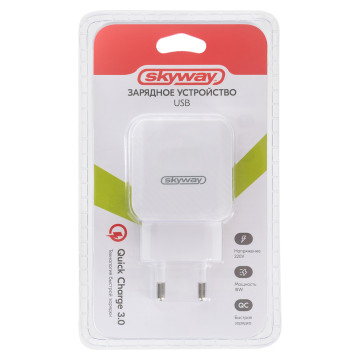 Зарядное устройство (адаптер) 220V 18W USB*2 (QC) SKYWAY белый