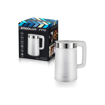 Электрочайник ERGOLUX 1,8л ELX-KS11-C01 PRO, 2200Вт, 220-240В, нерж. сталь/пластик, белый 15329