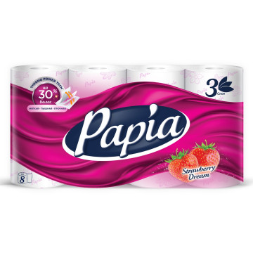 Туалетная бумага PAPIA 8Р 3-слойная Клубничная